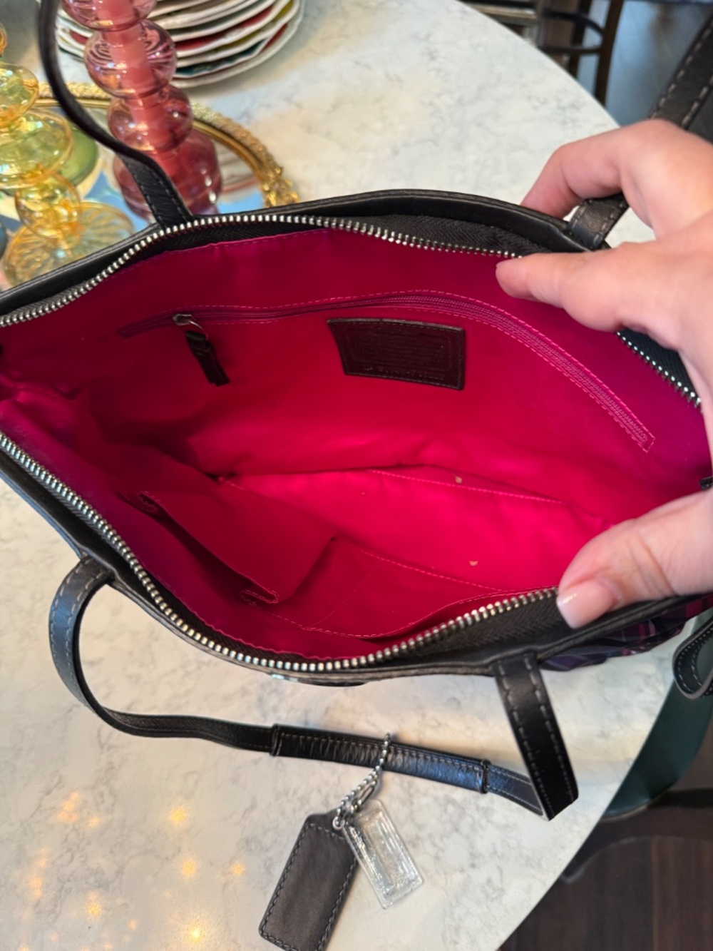 Coach Poppy Tartan Plaid Signature Tote - Picture 5 of 6